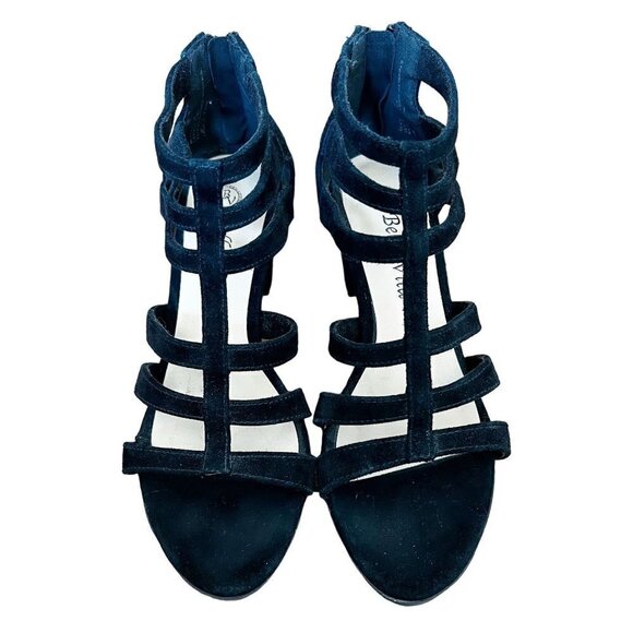 BELLA Vita Womens Y2EB Suede Open Toe Casual Heeled Sandals Black sz(6.5) - Picture 1 of 9